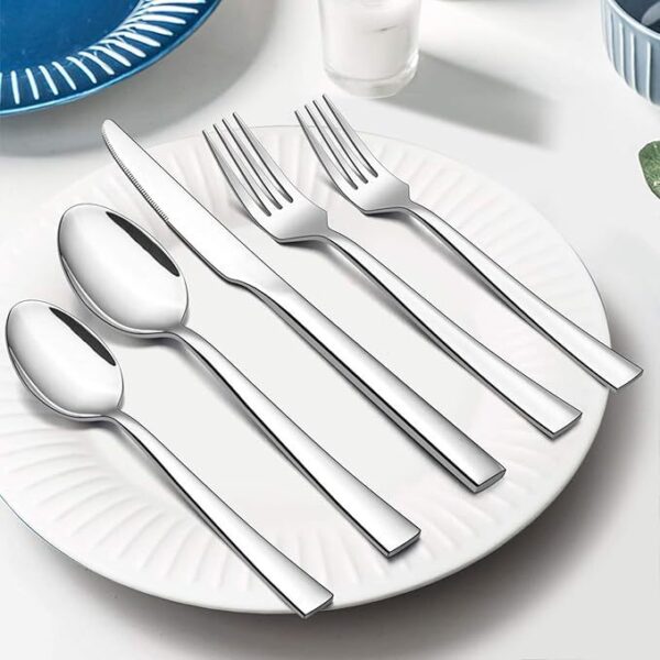 20-Piece Stainless Steel Cutlery Set with Square Handles for Dining & Dessert