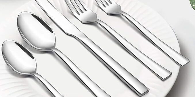 20-Piece Stainless Steel Cutlery Set with Square Handles for Dining & Dessert