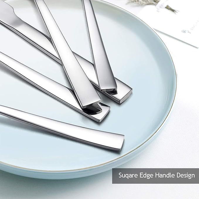 20-Piece Stainless Steel Cutlery Set with Square Handles for Dining & Dessert