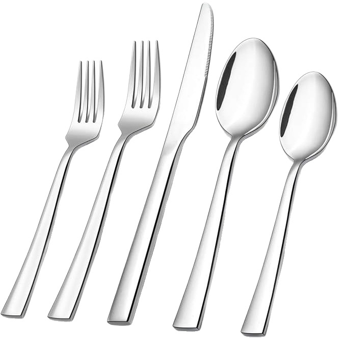 20-Piece Stainless Steel Cutlery Set with Square Handles for Dining & Dessert