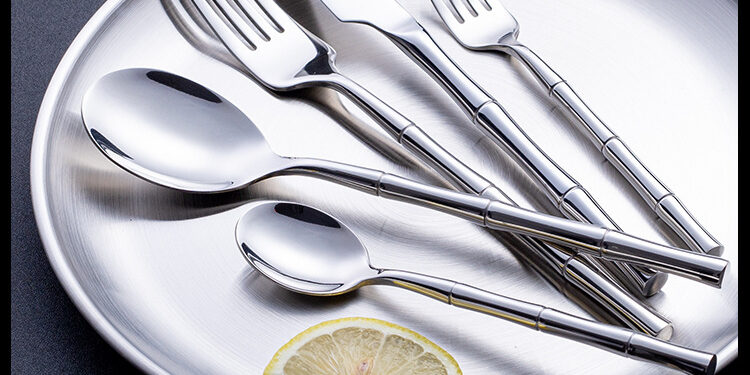 304 Stainless Steel Bamboo Stick Handle Cutlery Set - Steak Knife, Fork, Spoon