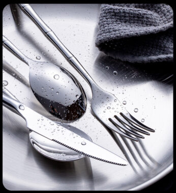 304 Stainless Steel Bamboo Stick Handle Cutlery Set - Steak Knife, Fork, Spoon
