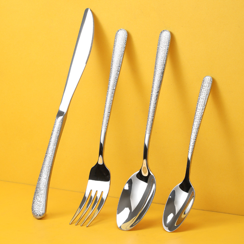 304 Stainless Steel Elegant Star Diamond Crack Design Cutlery Set – Steak Knives, Forks, Spoons for Fine Dining & Hotels