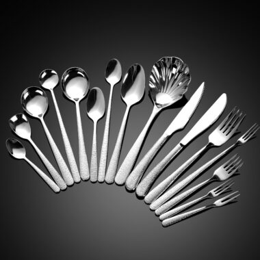 304 Stainless Steel Elegant Star Diamond Crack Design Cutlery Set – Steak Knives, Forks, Spoons for Fine Dining & Hotels