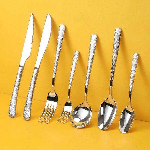 304 Stainless Steel Elegant Star Diamond Crack Design Cutlery Set – Steak Knives, Forks, Spoons for Fine Dining & Hotels