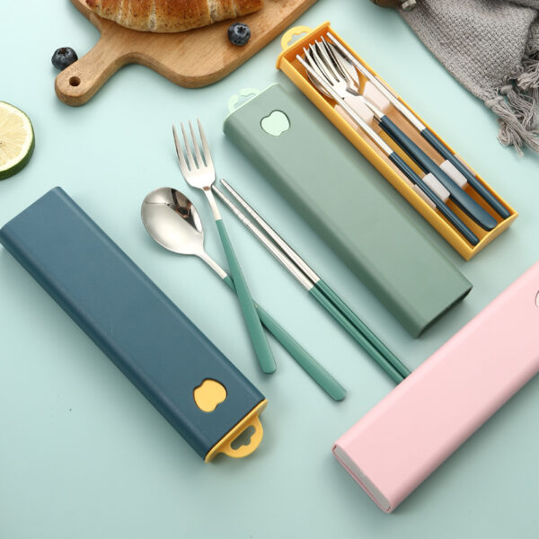 304 stainless steel Korean style portable cutlery set with chopsticks, fork, and spoon