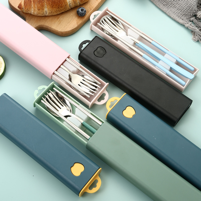 304 stainless steel Korean style portable cutlery set with chopsticks, fork, and spoon