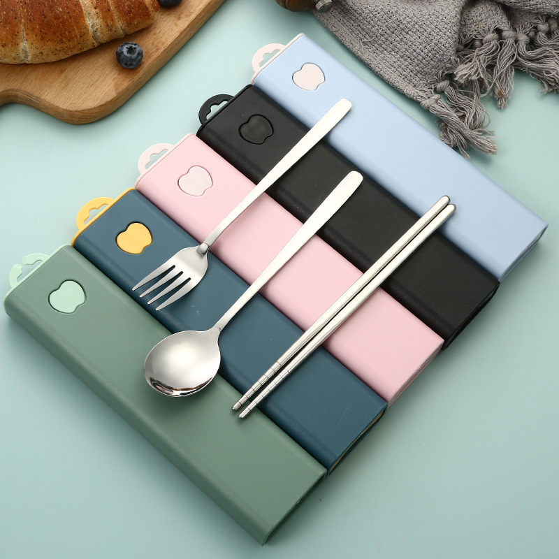 304 stainless steel Korean style portable cutlery set with chopsticks, fork, and spoon