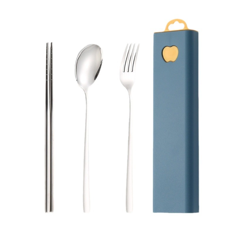 304 stainless steel Korean style portable cutlery set with chopsticks, fork, and spoon