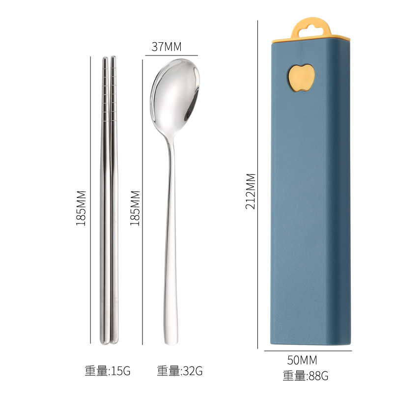 304 stainless steel Korean style portable cutlery set with chopsticks, fork, and spoon