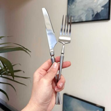  304 Stainless Steel Matte Brushed Waist-Shape Cutlery Set - Knife, Fork, Spoon, Dessert Spoon