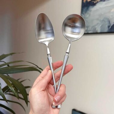 304 Stainless Steel Matte Brushed Waist-Shape Cutlery Set - Knife, Fork, Spoon, Dessert Spoon