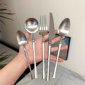 304 Stainless Steel Matte Brushed Waist-Shape Cutlery Set - Knife, Fork, Spoon, Dessert Spoon