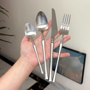 304 Stainless Steel Matte Brushed Waist-Shape Cutlery Set - Knife, Fork, Spoon, Dessert Spoon