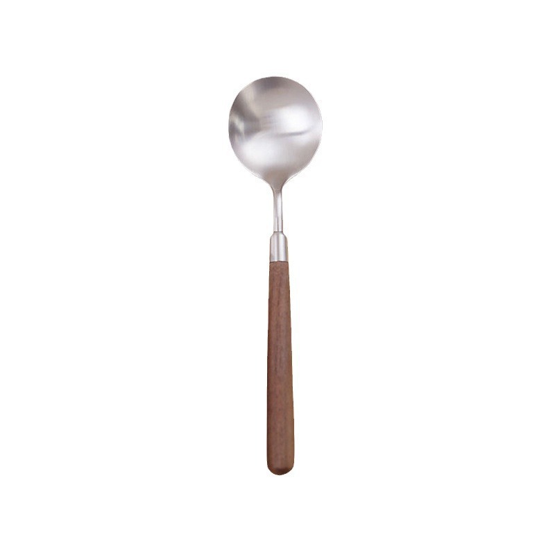 304 Stainless Steel Soup Spoon and Fork Set with Walnut Wood Handle – Vintage Japanese-Style