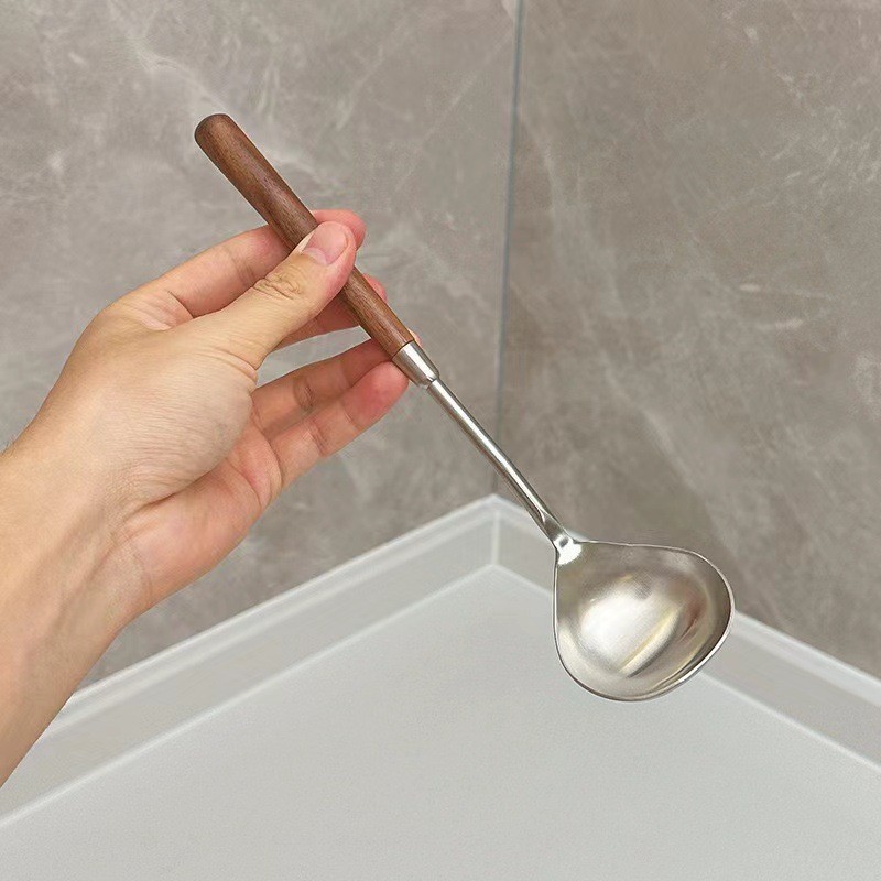 304 Stainless Steel Soup Spoon and Fork Set with Walnut Wood Handle – Vintage Japanese-Style