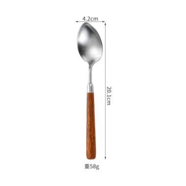  Walnut Wood Handle Stainless Steel Cutlery Set – Brushed Steak Knife, Fork, Spoon, Dessert Spoon