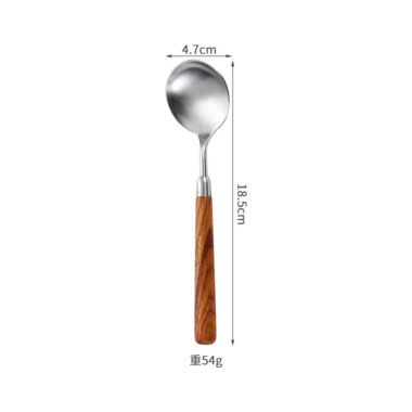  Walnut Wood Handle Stainless Steel Cutlery Set – Brushed Steak Knife, Fork, Spoon, Dessert Spoon