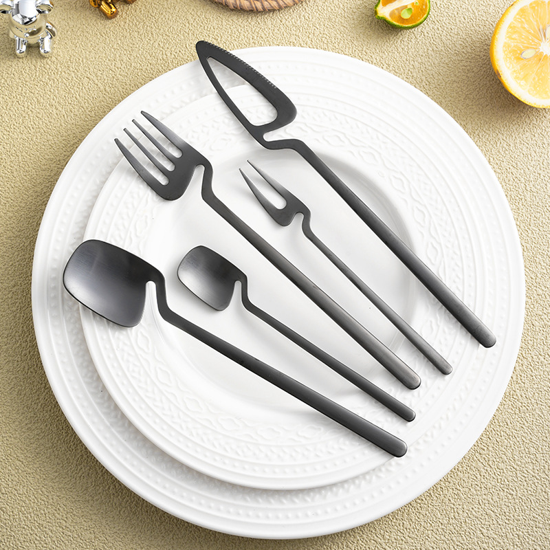 Amazon 304 Stainless Steel Sandblasted Hanging Cup Cutlery Set - 5-Piece
