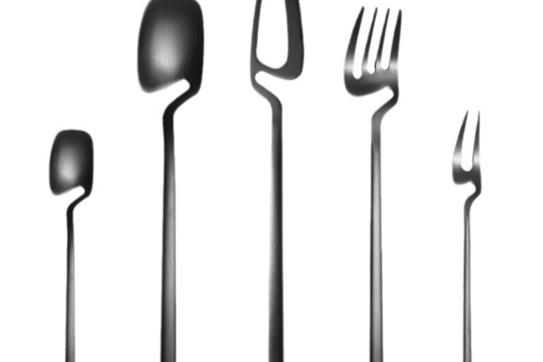 Amazon 304 Stainless Steel Sandblasted Hanging Cup Cutlery Set - 5-Piece
