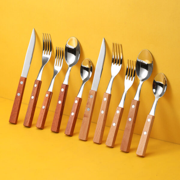 4-piece beech wood handle stainless steel cutlery set for home and hotel