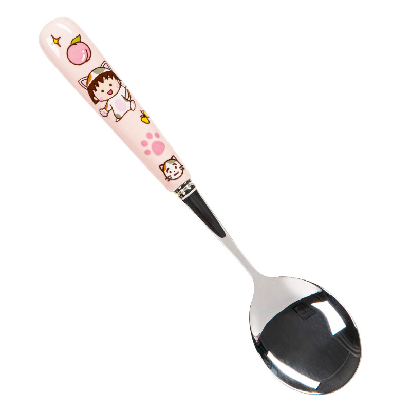 Cute Cherry Maruko stainless steel & ceramic cutlery set in a 3-piece box