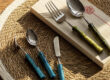 8-piece stainless steel cutlery set with bamboo-style acrylic handles