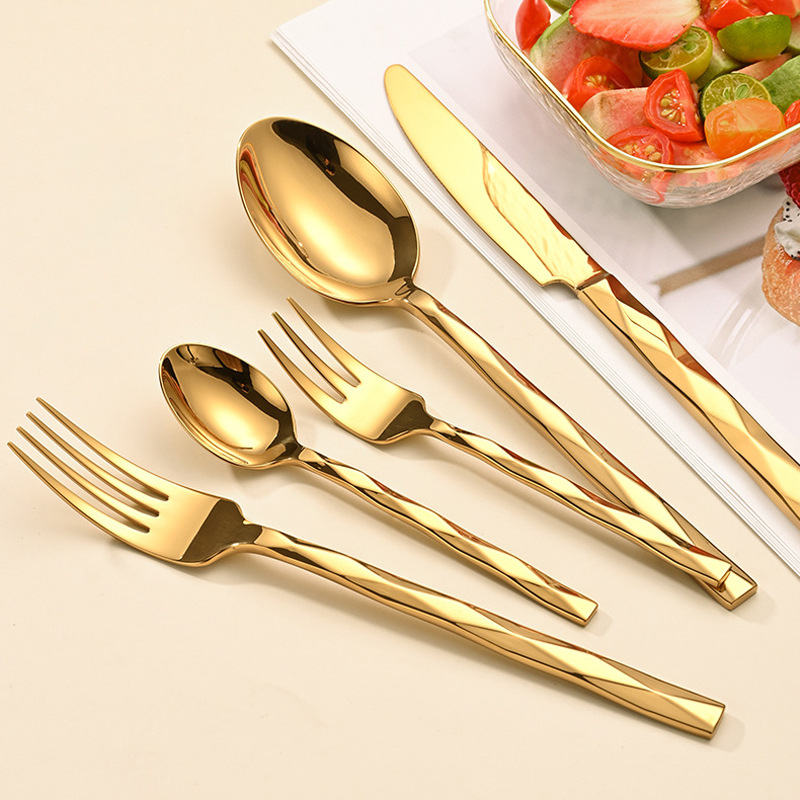 Diamond-Shaped Stainless Steel 5-Piece Cutlery Set for Hotels & Restaurants – Steak Knives, Forks, Dessert Spoons