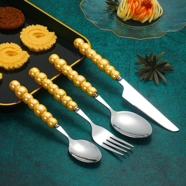 4-piece stainless steel cutlery set with ceramic pearl handles, steak knife fork spoon