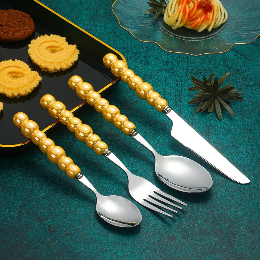 4-piece stainless steel cutlery set with ceramic pearl handles, steak knife fork spoon