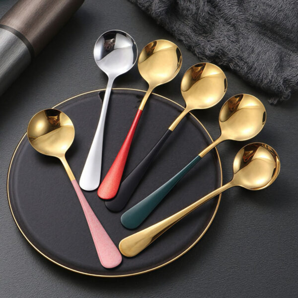 Elegant stainless steel round spoon set for dessert, soup, and nest delicacies