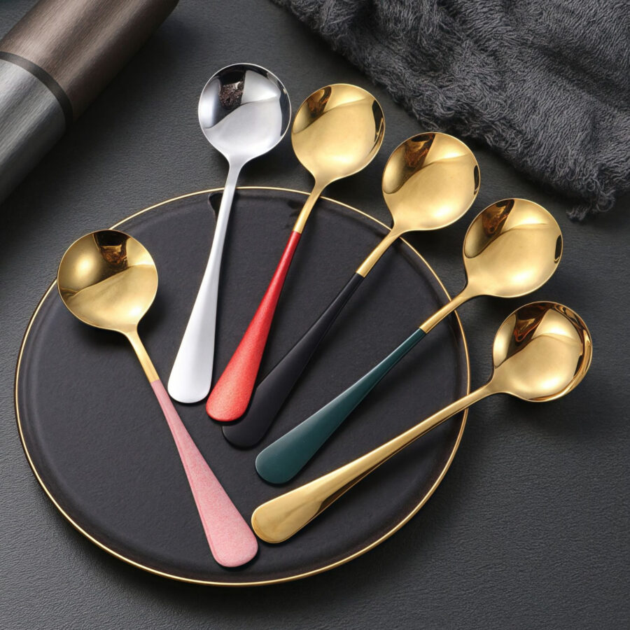 Elegant stainless steel round spoon set for dessert, soup, and nest delicacies