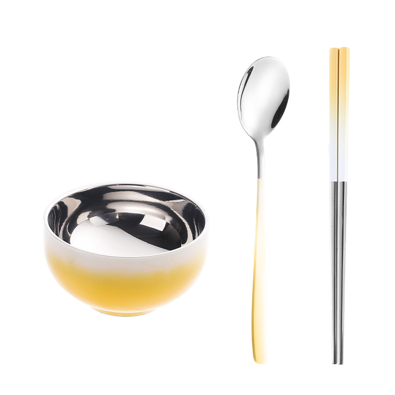 304 Stainless Steel Gradient Kids Bowl Set – Heat-Resistant, Shatterproof with Spoon & Chopsticks