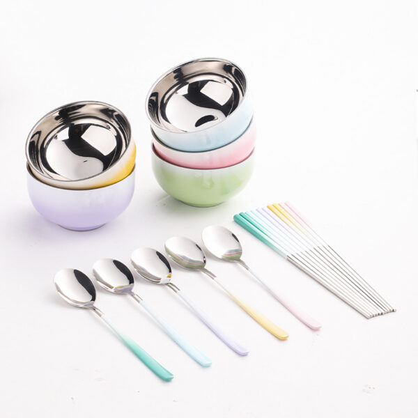 304 Stainless Steel Gradient Kids Bowl Set – Heat-Resistant, Shatterproof with Spoon & Chopsticks