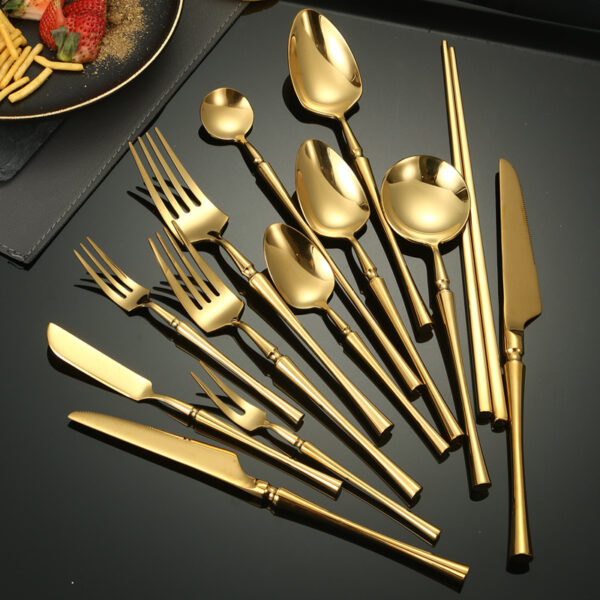 Heavy-Duty 304 Stainless Steel Cutlery Set – Gold Mirror Finish Steak Knives, Forks, and Spoons for Hotels & Restaurants