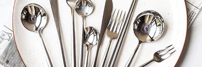 Nordic-Inspired 304 Stainless Steel Mirror Finish Silver Cutlery Set – Knife, Fork, Spoon & Chopsticks