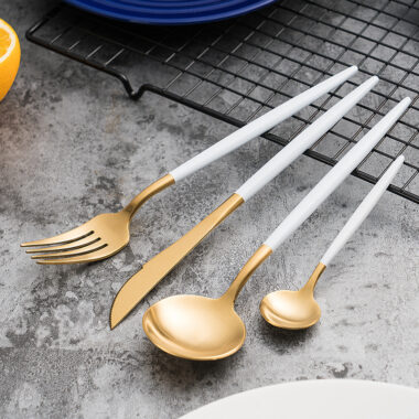 : Portuguese Style 304 Stainless Steel Cutlery Set – Brushed Steak Knife, Fork, Spoon, Dessert Spoon