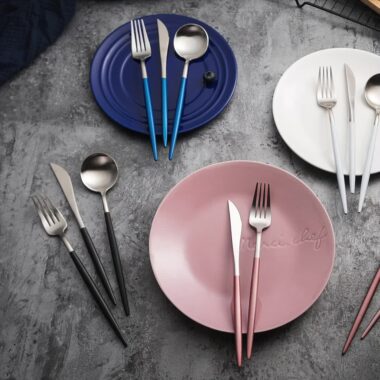 : Portuguese Style 304 Stainless Steel Cutlery Set – Brushed Steak Knife, Fork, Spoon, Dessert Spoon