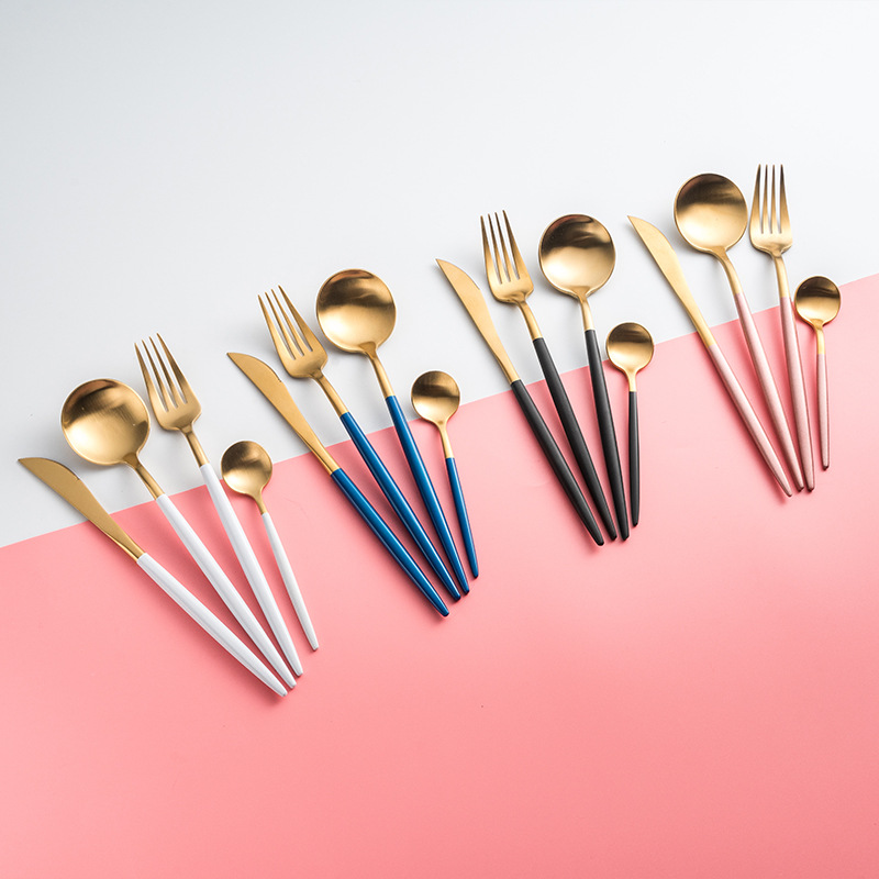 : Portuguese Style 304 Stainless Steel Cutlery Set – Brushed Steak Knife, Fork, Spoon, Dessert Spoon