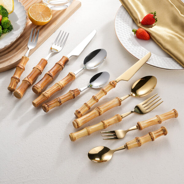 Cross-Border 304 Stainless Steel Cutlery Set with Bamboo Handle in Gift Box