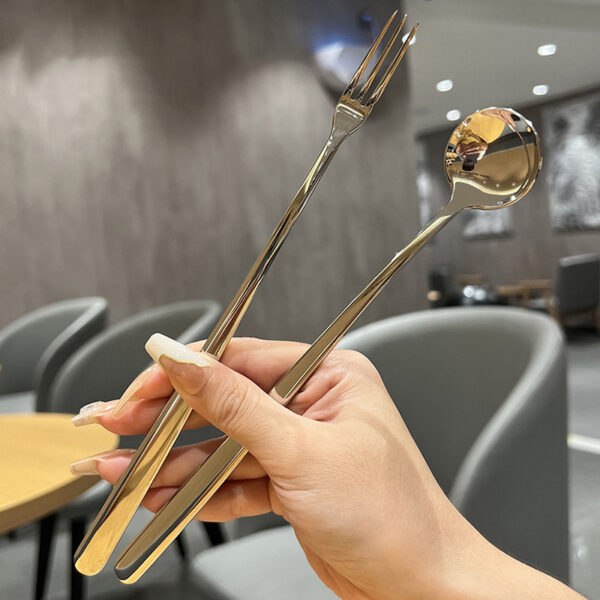 Thickened 304 Stainless Steel Stirring Spoon, Dessert Spoon, Fruit Fork & Coffee Spoon Set