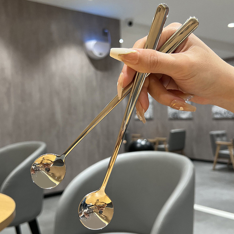Thickened 304 Stainless Steel Stirring Spoon, Dessert Spoon, Fruit Fork & Coffee Spoon Set