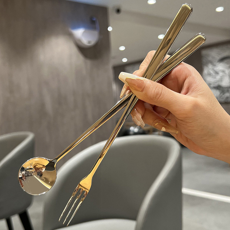 Thickened 304 Stainless Steel Stirring Spoon, Dessert Spoon, Fruit Fork & Coffee Spoon Set