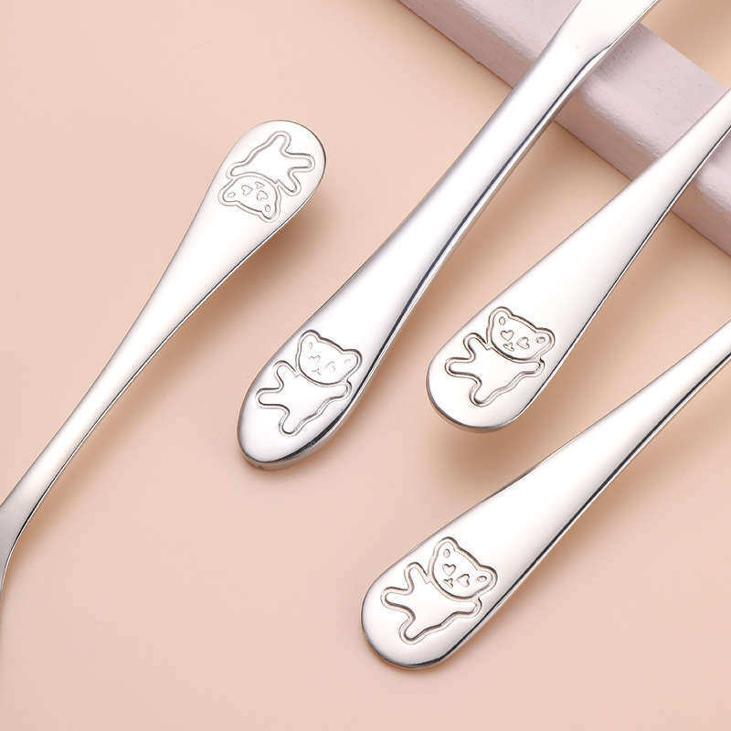 Bear-Shaped 304 Stainless Steel Kids Cutlery Set – Spoon, Fork, Knife, Tea Spoon