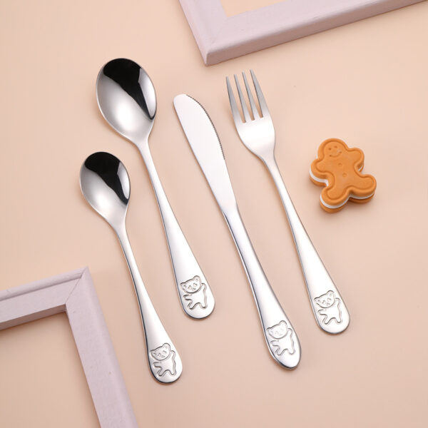 Bear-Shaped 304 Stainless Steel Kids Cutlery Set – Spoon, Fork, Knife, Tea Spoon